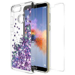 For Huawei Honor 7X Quicksand Glitter Case W/ Glass Screen Protector