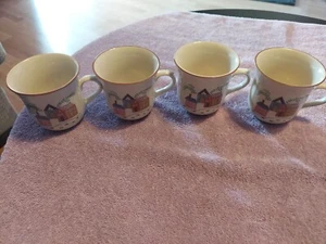 Set of 4 Vintage  NEWCOR Stoneware Our Country Mugs Cottagecore Farmhouse - Picture 1 of 4