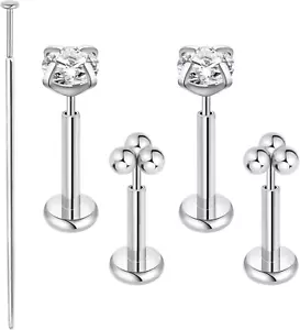 Flat Back Earrings for Women, Helix Tragus Conch Piercing Jewelry, Implant Grade - Picture 1 of 7