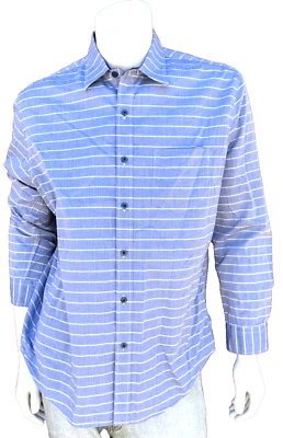 Tasso Elba Men's Size large Gray Striped 100% Linen cotton Long Sleeve Shirt - Image 1 of 4