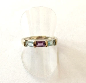 Anillo con 3 Gemas Amatista Aguamarina Oro 333 8K T. 57 - 18 mm (3303) - Imagen 1 de 7