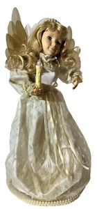 Porcelain Angel Doll-Blonde Hair-Blue Eyes White Angel Dress with Stand-Candle - Picture 1 of 5