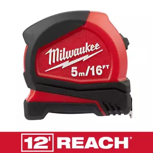 5 M/16 Ft. Compact Tape Measure Milwaukee Plastic Lockable Metric SAE Hand Tool - Picture 1 of 12