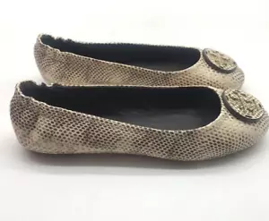 Nuevo Ballet de Viaje TORY BURCH Minnie Con Logo de Cuero en Crema Roccia Talla 8 - Imagen 1 de 10