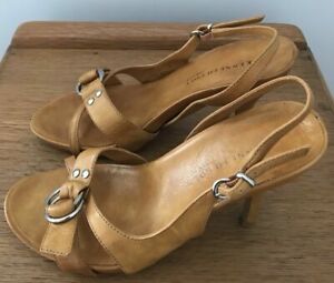 Kenneth Cole Strappy Original 2000s Leather High Heel Beige Tan Sandals Ladies