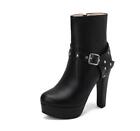 Womens Platform Mid Calf Boots Chunky Heel Shoess Zipper Round Toe 47 48 Buckle
