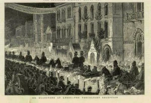 1881 - Impresión antigua YORKSHIRE Leeds Gladstone antorcha recepción (96B) - Imagen 1 de 1