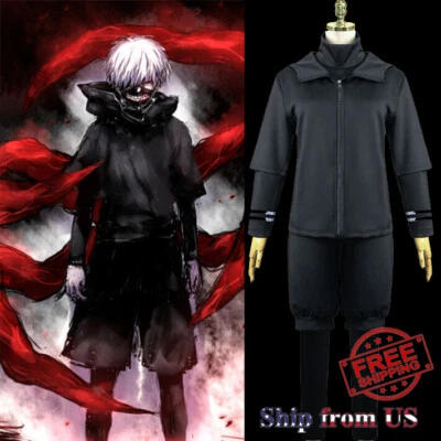 Tokyo Ghoul Kaneki Ken Chaqueta Sudadera con Capucha Suéter Prendas para el torso y Pantalones Cortos Disfraz para Juegos con disfraces Foto 1 de 2