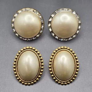 VTG Mixed Tone Faux Pearl Clip-On & Screw Back Earrings Lot Of 2 Quiet Luxury - Picture 1 of 10
