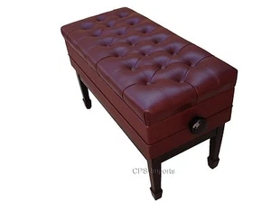 Duet GENUINE LEATHER Mahogany Satin Adjustable Concert Piano Bench/Stool/Chair - Picture 1 of 3