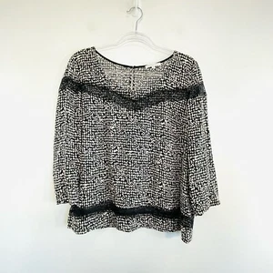 Patrizia Pepe Size 46 14 Black & White Lace Inserts Boat Neck Top Designer - Picture 1 of 24