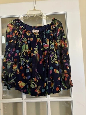 Philosophy Mujer Blusa Estampado Pájaro Azul Manga Larga Ceñido Parte Inferior Talla MD Foto 1 de 3