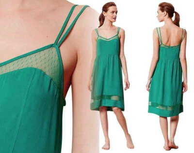 $128 Anthropologie Camisón Mediano 6 8 Sedoso Vestido Sin Mangas Malla Inserciones GR8 REGALO NUEVO CON ETIQUETAS Foto 1 de 4