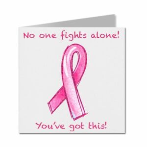 Breast Cancer Card & Envelope No one fights alone Inspirational Awareness Ribbon