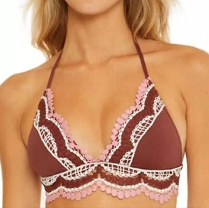 BECCA Delilah Scallop-Crochet Halter Swim Top Size M - Picture 1 of 5