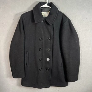 Vintage Schott US 740N Black Wool Pea Coat Jacket Men Size 38 Made in USA - Picture 1 of 11