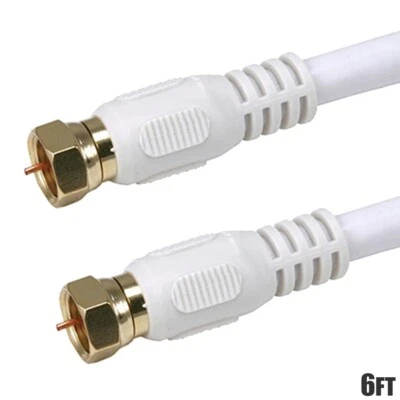 6FT F Type Male to Male RG6 Coax Coaxial Cable TV Antenna Satellite 75 Ohm White - Image 1 of 2