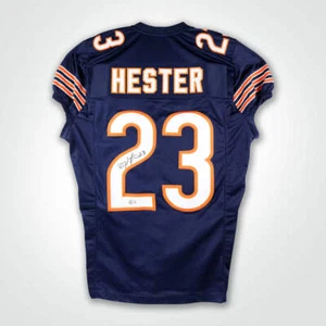 Camiseta de fútbol americano estilo profesional azul marino firmada por Devin Hester - Imagen 1 de 3