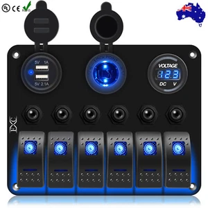 6 Gang Rocker Switch Panel Waterproof LED Circuit Breaker Boat Marine Voltmeter - Picture 1 of 8