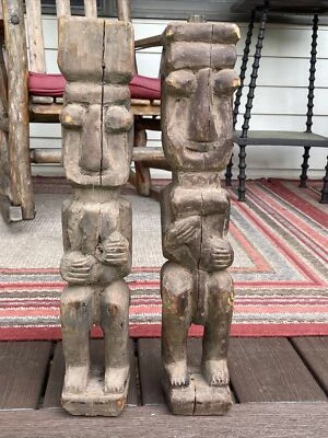 Antique Original Vintage Tribal Wood Figure Carved Statue Sculpture Parts - Image 1 of 4