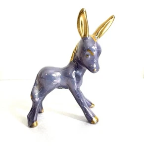 VTG MCM Grindley Artware Donkey Figure Lilac Purple Iridescent w/ Gold Trim - Picture 1 of 8