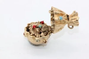 VINTAGE 14K 3D GOLD MONEY BAG OPEN CHARM BRACELET 14KARAT GEMS - Picture 1 of 7