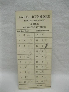 Lake Dunmore Miniature Golf Score Card Middlebury Salisbury Vt Vtg Old Antique - Picture 1 of 3
