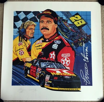 ROBERT YATES & ERNIE IRVAN Autographed 25x25 Sam Bass Lithograph, Poster, JSA - Image 1 of 4