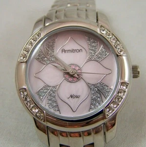 NEW! Armitron Rhinestone Bezel Fancy Pink Face Quartz Watch Metal  Band - Picture 1 of 4