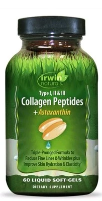 Irwin Naturals Péptidos de Colágeno Astaxantina Antiarrugas Sin Edad 60 Cápsulas Blandas Foto 1 de 4