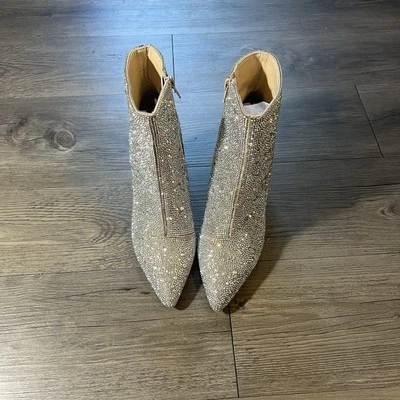 Betsey Johnson Glass Rhinestone Ankle Heel Booties Sparkle Sz 6.5 READ - Image 1 of 4