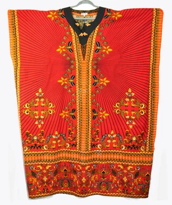 Vintage Años 70 Arte Vivo Naranja Boho Rana Botón Algodón Tailandés Caftán S Foto 1 de 4