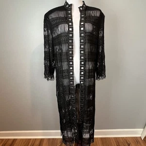 Damianou Black Witchy Duster Size Large Cardigan Kimono Vintage Whimsigoth - Picture 1 of 14