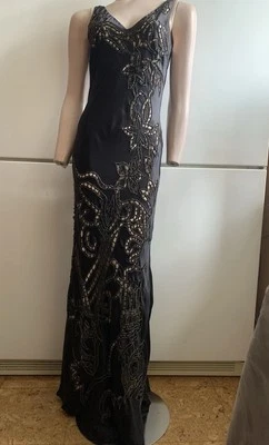 Maxi Vestido Sue Wong Seda Negro Embellecido Recorte Detalle Talla 6US/10UK Foto 1 de 4