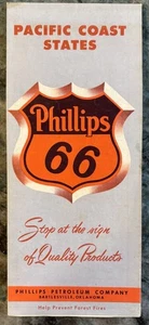Phillips 66 Pacific Coast States Road Gas Map Gas (1958) Includes Western Canada - Picture 1 of 4