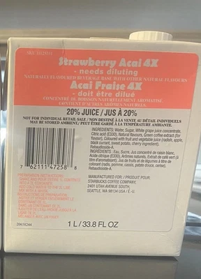 Starbucks Strawberry Acai 4x Refresher Base, 33.8 oz/1 L BBy Oct 30, 2025 - Image 1 of 4