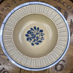 Vintage Pfaltzgraff Folk Art Stoneware 10" Vegetable Serving Bowl w/ Wicker Trim - Picture 1 of 7