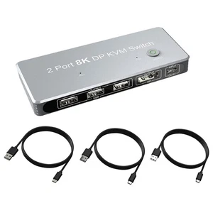 2x1 2 DP Input 1 DP Output Display 8K 30Hz 4K 144Hz KVM Switch Share 1 Monitor B - Afbeelding 1 van 8