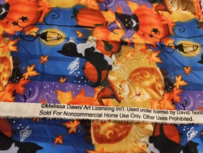 Halloween Witch Fairy Cat Fabric by Melissa Dawn Remnant Piece 36 x 44 Inches - Image 1 of 3