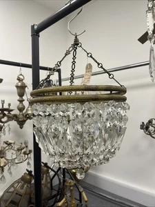 Superb Large Antique Pendant Crystal Bag Chandelier H47cm W32cm - Picture 1 of 7