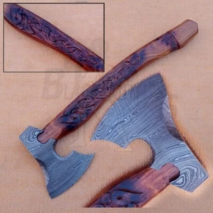 RARE DAMASCUS CUSTOM HANDMADE TOMAHAWK/HATCHET RUSSIAN AXE 20" ROSE WOOD HANDLE - Picture 1 of 7