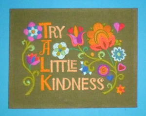 Vtg 70s Paragon Try A Little Kindness #0512 Crewel Embroidery Completed 24x19" - Picture 1 of 14