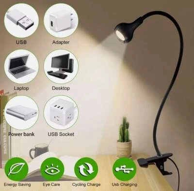 USB Light Flexible LED Lamp Laptop Computer Reading Clip On Bed Desk Table Read - Image 1 of 4