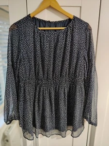 H&M Mama Navy Polka Dot Maternity Sheer Chiffon Retro Blouse - Picture 1 of 4