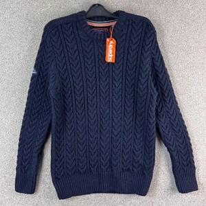 Superdry Men’s 2XL Blue Wool Blend Cable Knit Crew Neck Jumper - Picture 1 of 9