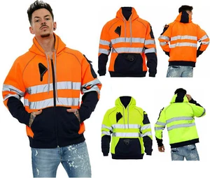 Hombres HiViz Alta Visibilidad Chaqueta Sudadera con Capucha Trabajo 3 Cremallera Sudadera con Capucha Top Polar - Imagen 1 de 21