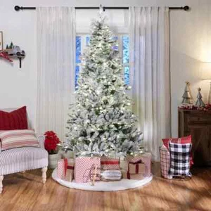 7.5-ft Pre-lit Traditional Flocked Christmas Tree Dual Lights Holiday Living NIB - Picture 1 of 7