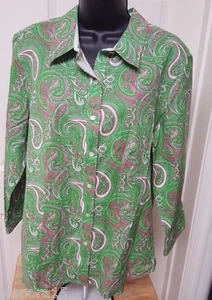 Talbots Womens Shirt Top Blouse Size 16 Pink Green White Paisley NEW - Picture 1 of 3