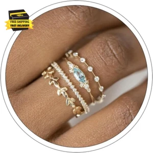 Stackable Rings for Women, Dainty Trendy Stackable Ring Set 14K Gold Plated Stac - Picture 1 of 7