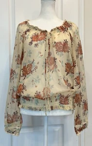 DECREE Women’s Blouse Top Sheer Long Sleeve Floral Cottagecore Boho Peasant Med - Picture 1 of 16
